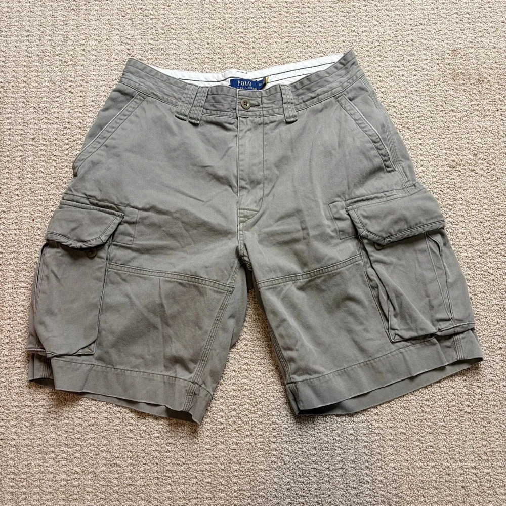 Polo Ralph Lauren Mens Cargo Shorts‎ Olive Green Chino Size 33 Multi Pocket